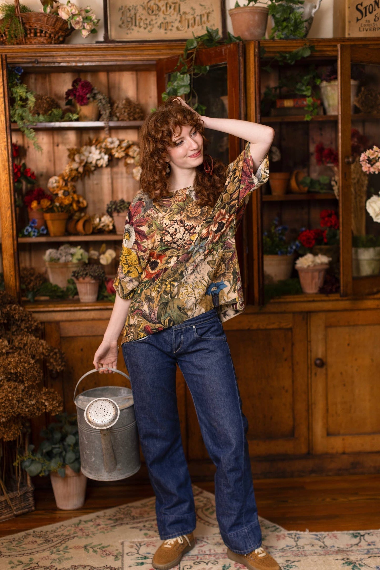 Golden Hour Luxe Tee Floral Tunic Shirt with Swallow