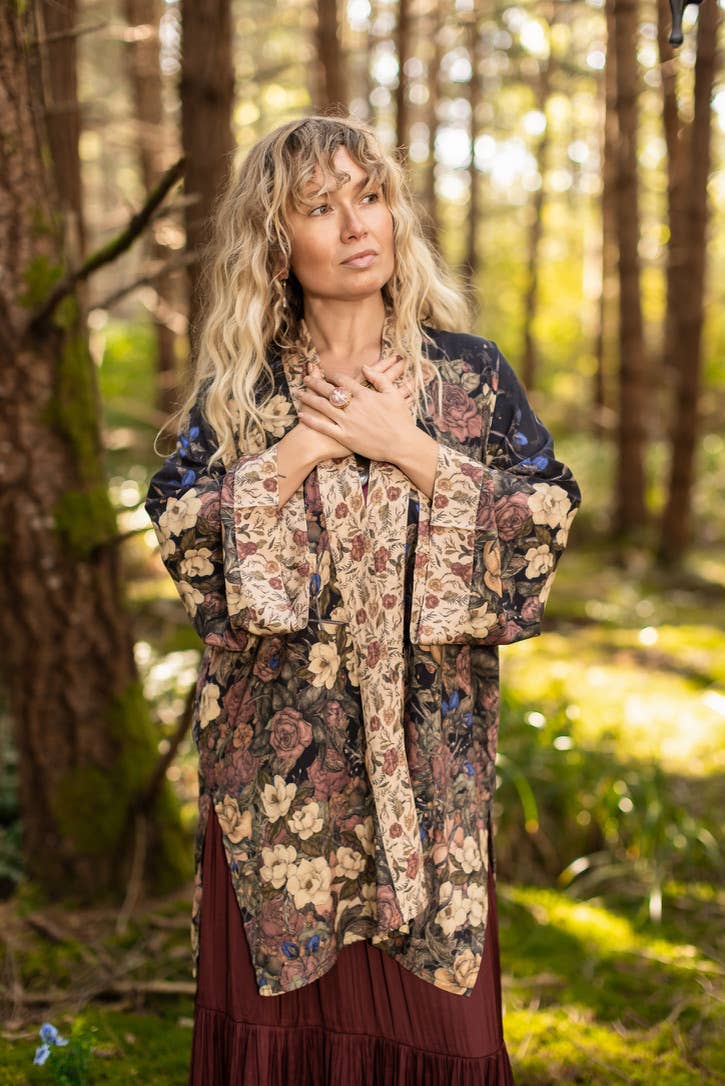 Lionheart Matinée Duster w/ florals & Narnia inspired print