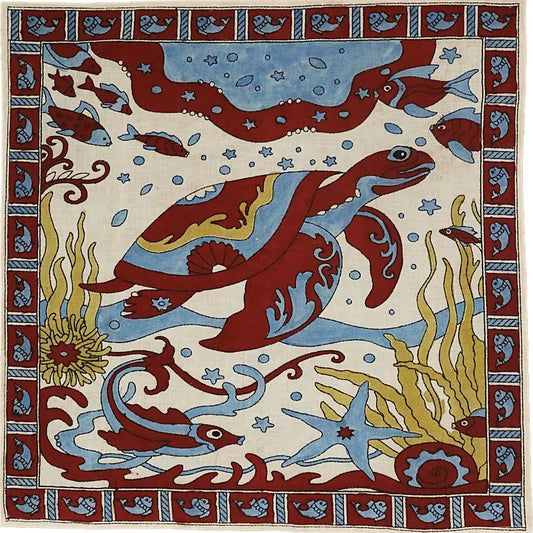 Crimson Ocean Guardian - Limited Hand Painted Cotton Bandana