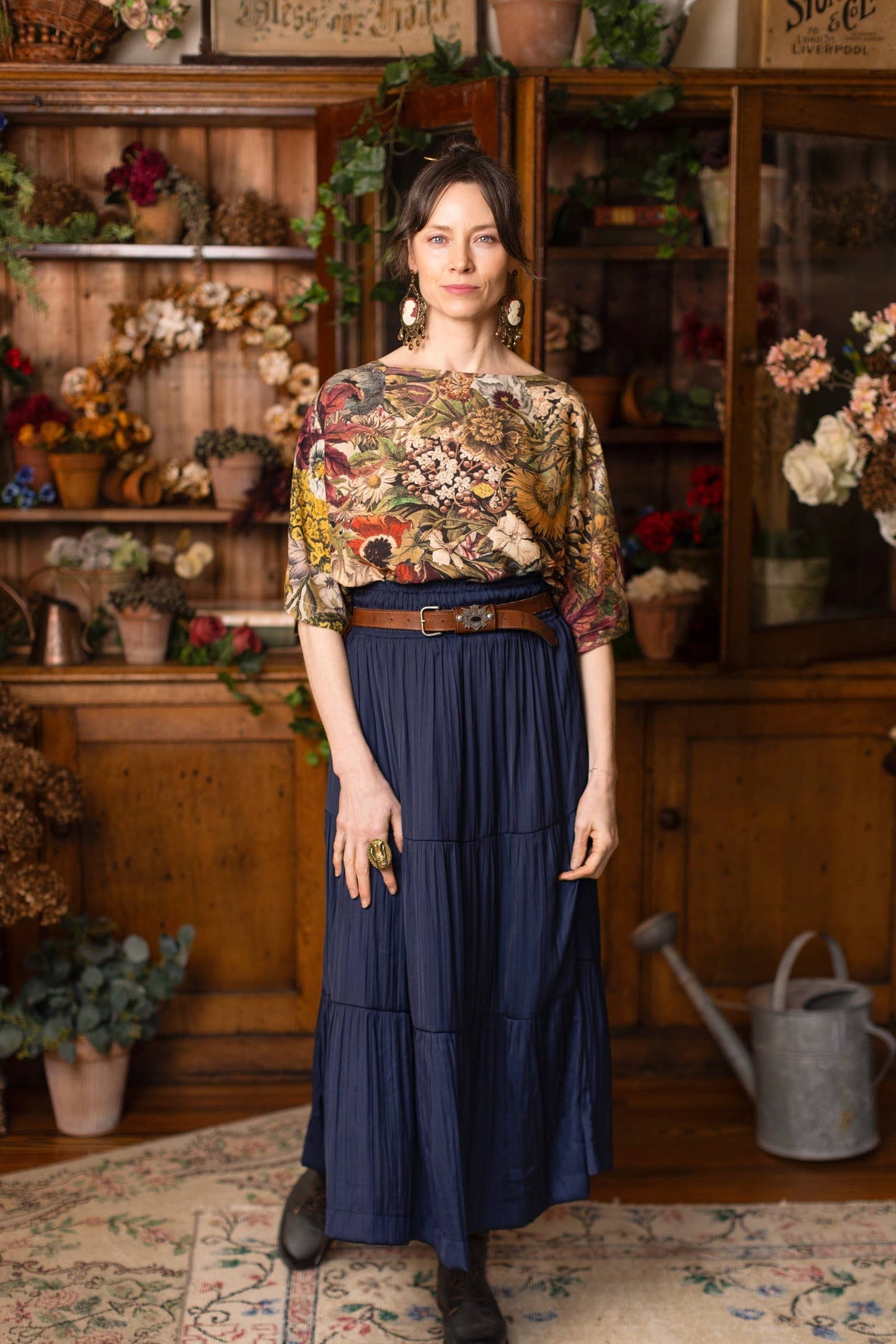 Golden Hour Luxe Tee Floral Tunic Shirt with Swallow
