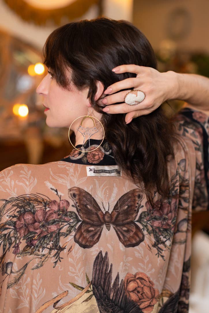 Momento Opera Duster Kimono Robe w/ Starling & Skull