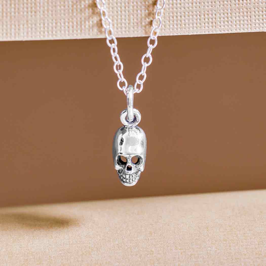 mini skull necklace sterling silver