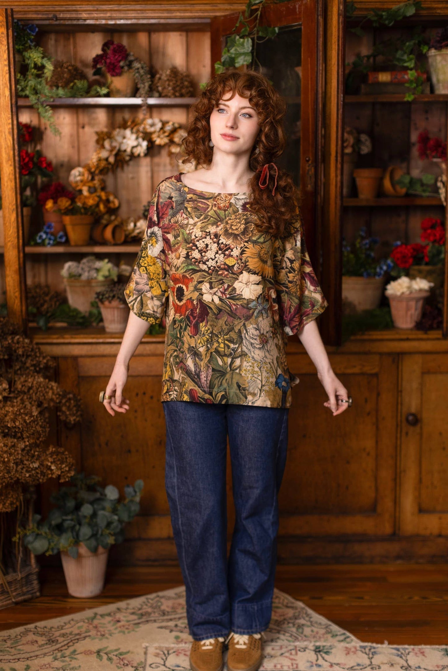 Golden Hour Luxe Tee Floral Tunic Shirt with Swallow