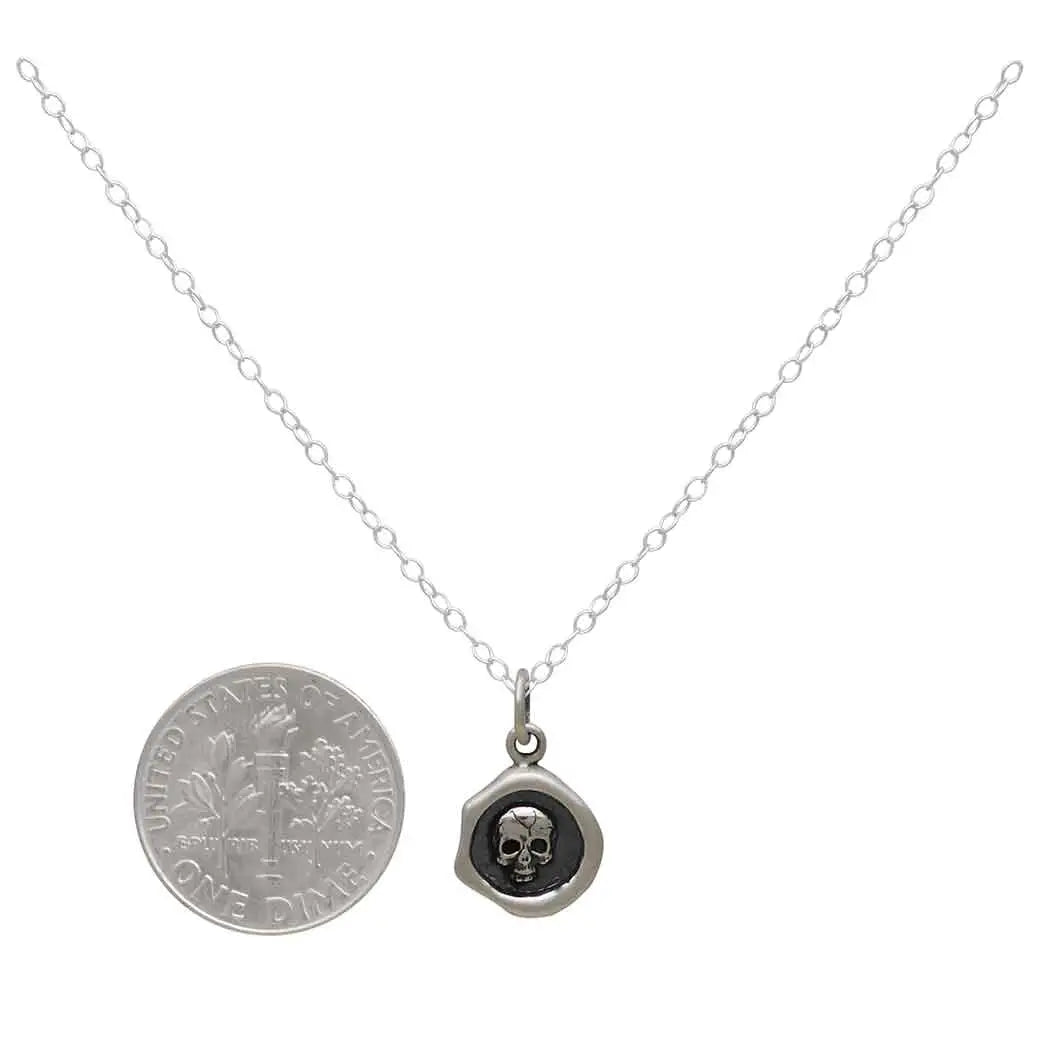 wax seal skull necklace sterling silver
