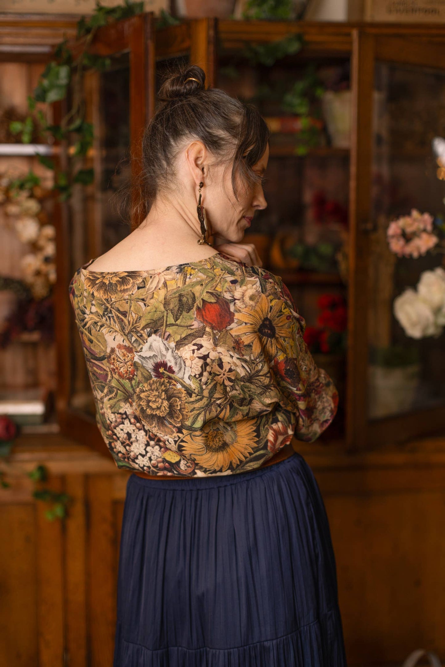 Golden Hour Luxe Tee Floral Tunic Shirt with Swallow