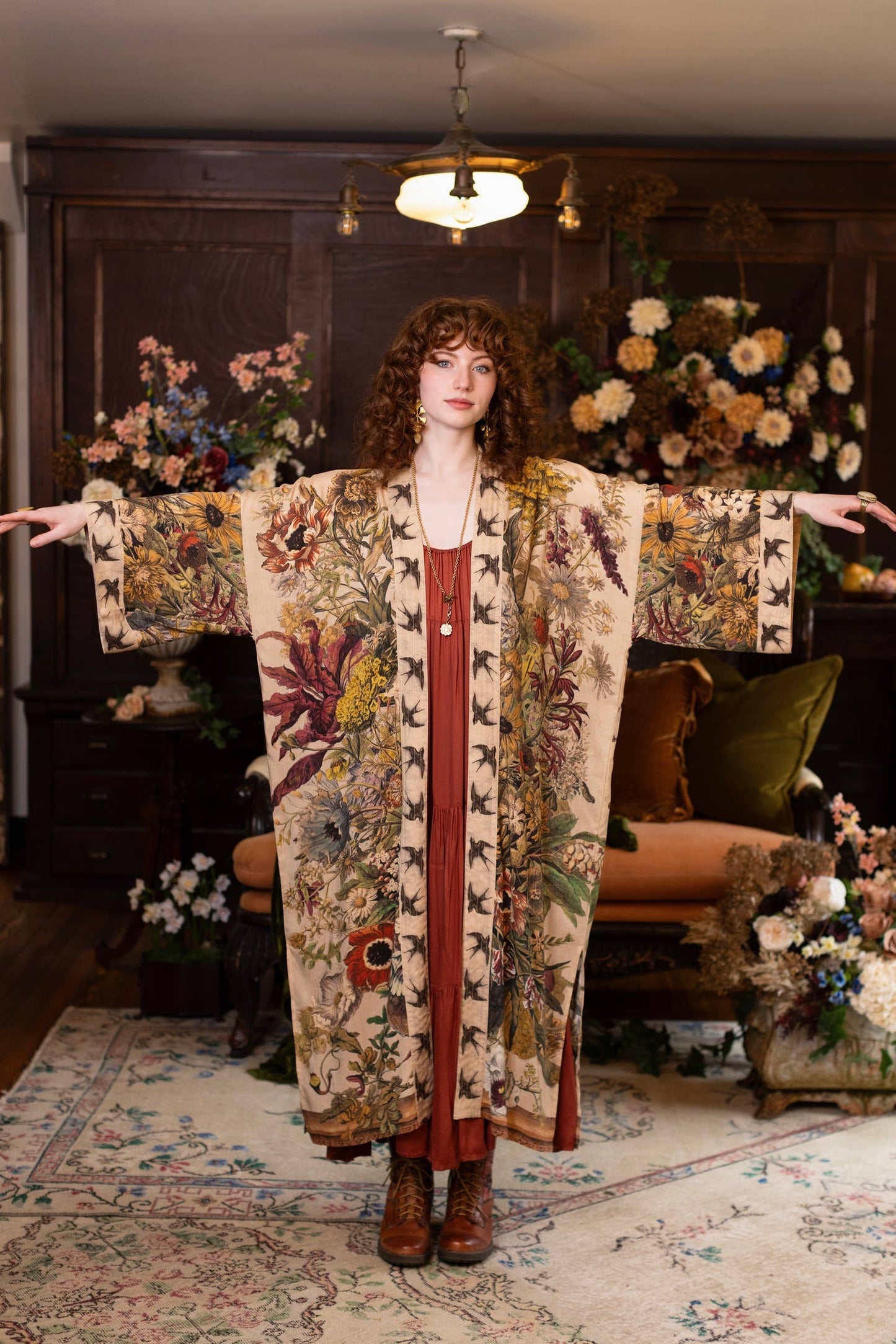 Golden Hour Opera Duster Kimono Robe w/ floral print