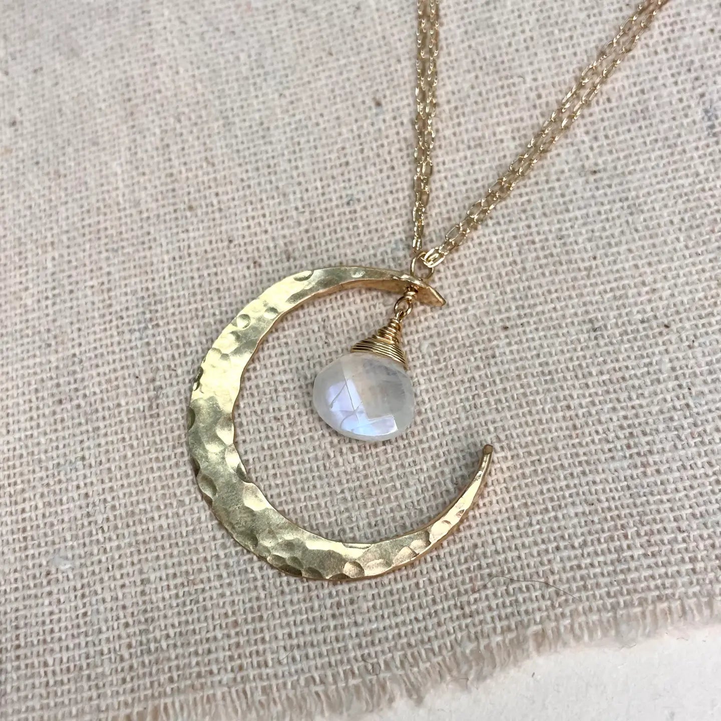 Moonstone Crescent Moon Necklace - Sterling Silver