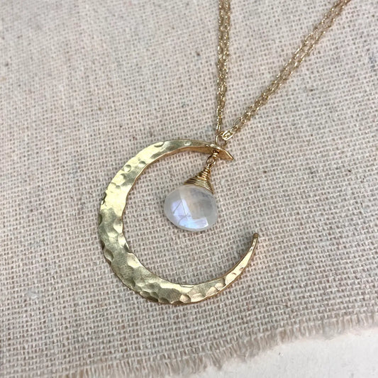 Moonstone Crescent Moon Necklace - Sterling Silver