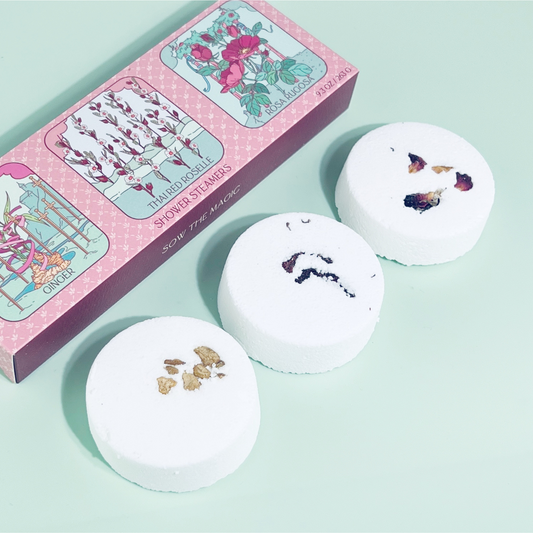 flower tarot shower steamer trio with botanicals