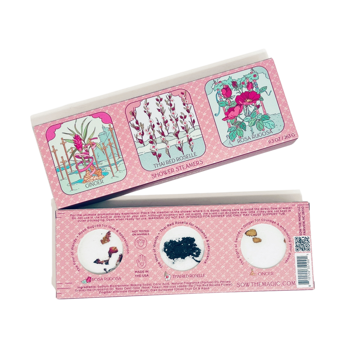 flower tarot shower steamer trio with botanicals