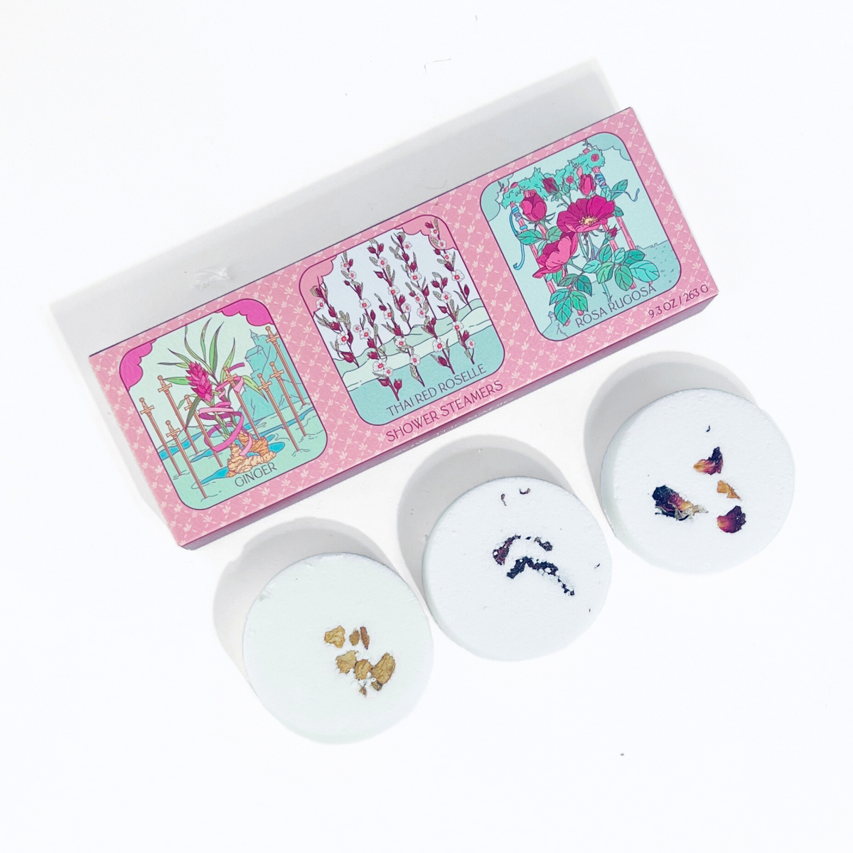 flower tarot shower steamer trio with botanicals