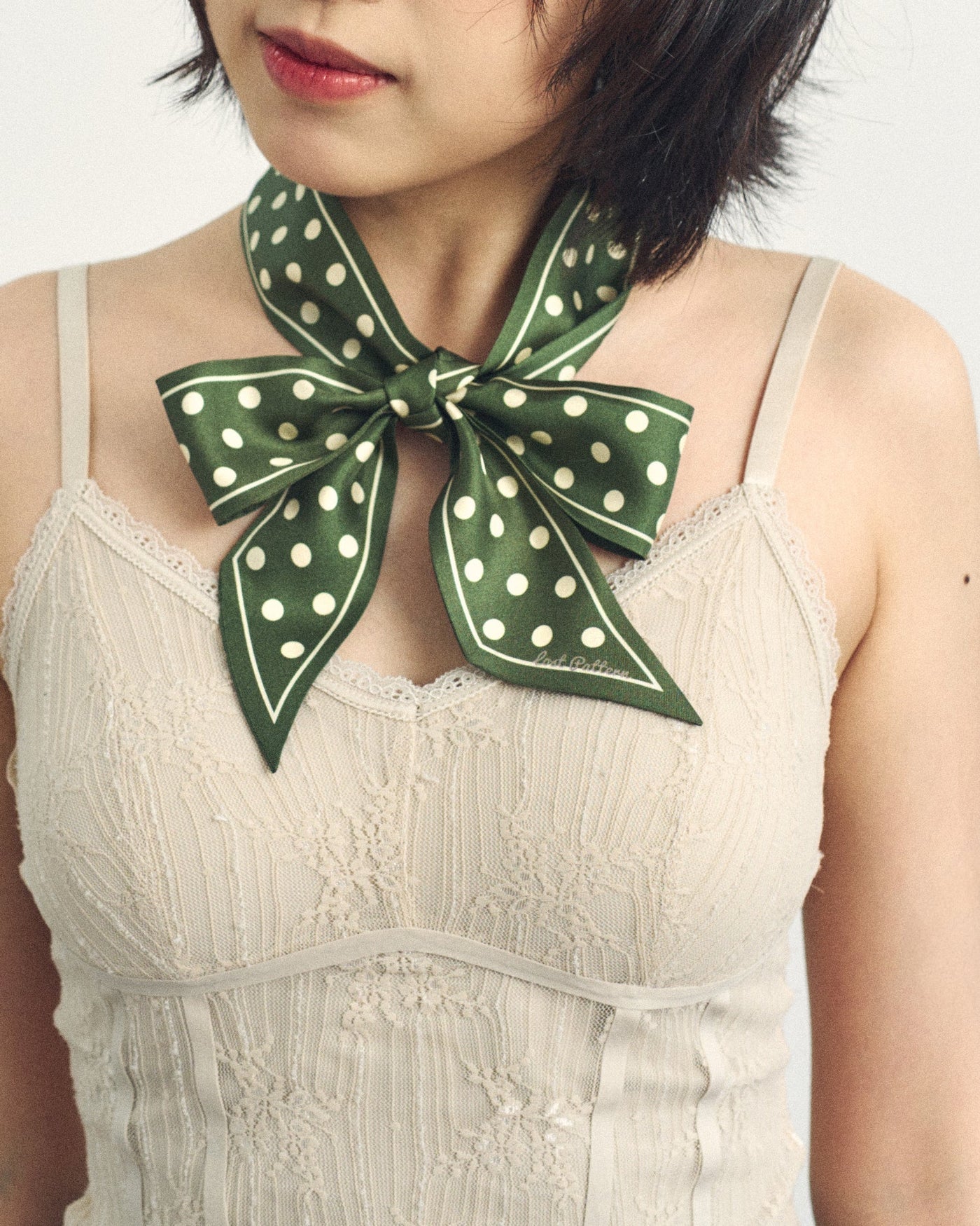 Retro Polka Silk Skinny Scarf