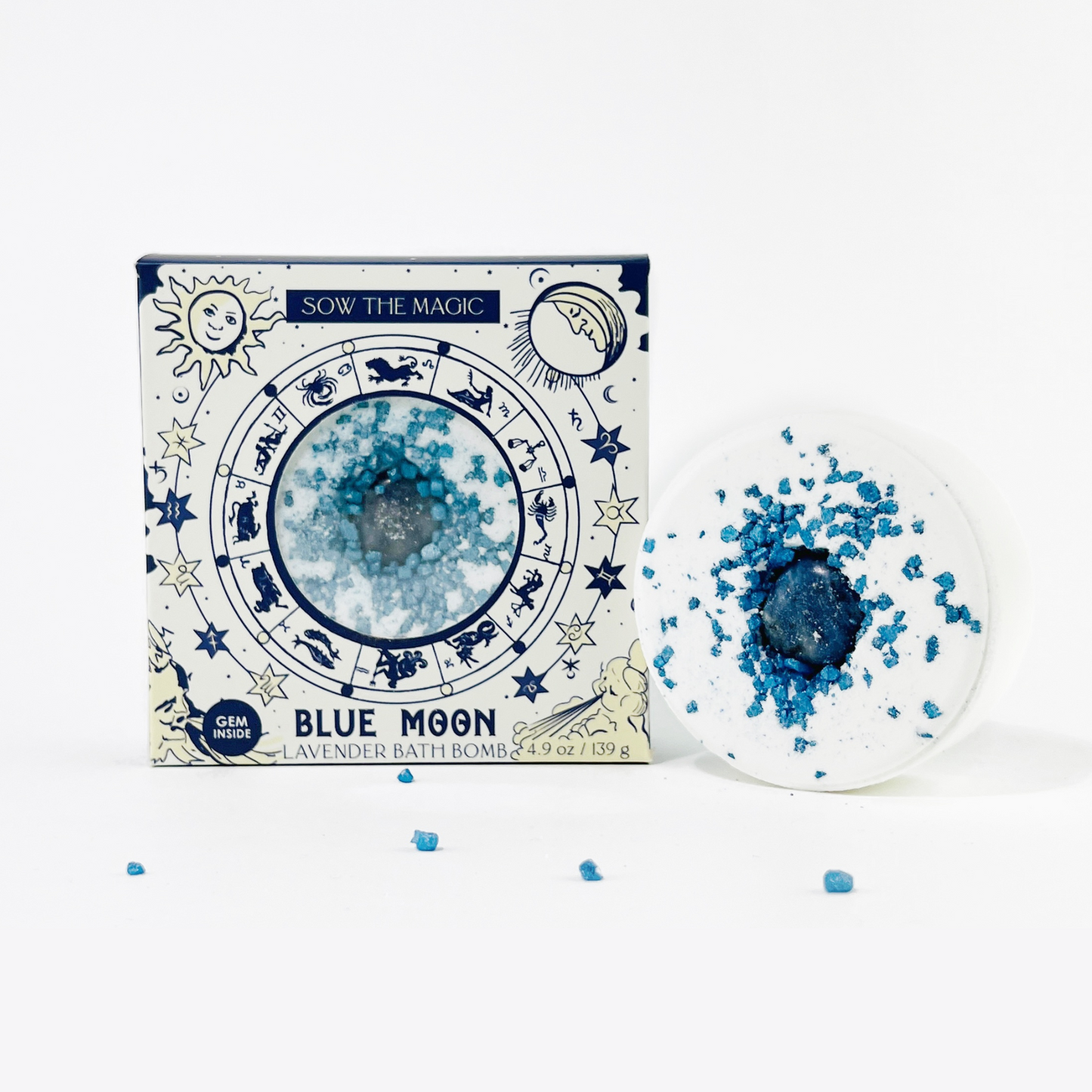 blue moon lavender bath bomb with sodalite