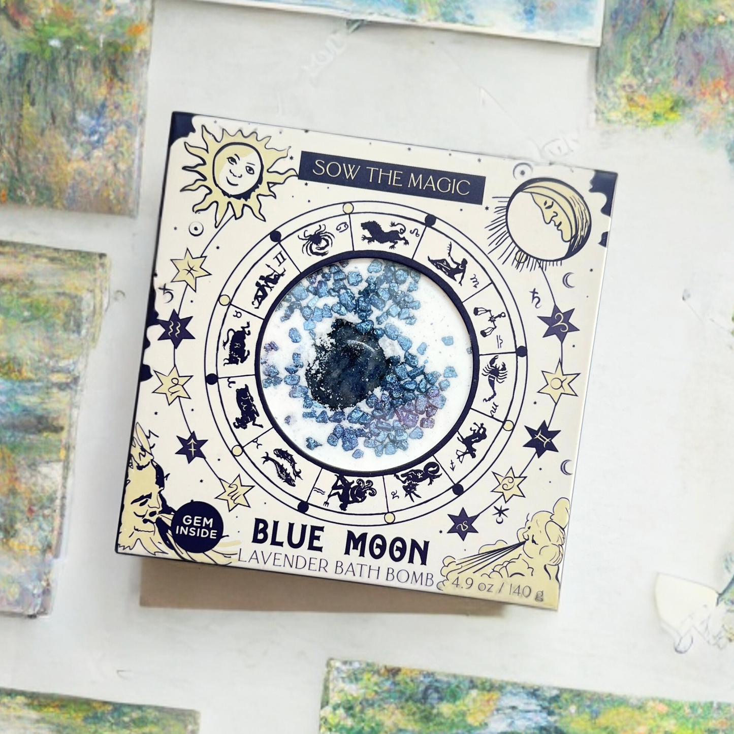 blue moon lavender bath bomb with sodalite