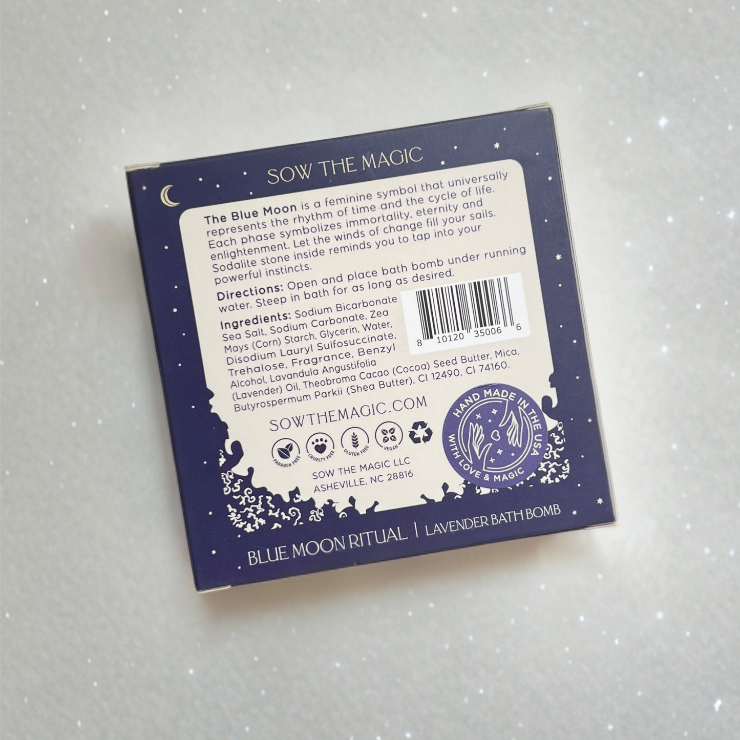 blue moon lavender bath bomb with sodalite